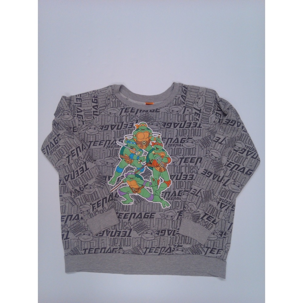 Nickelodeon TMNT Sweater Box Lunch 1990s Cartoon Graphic Gray XXL